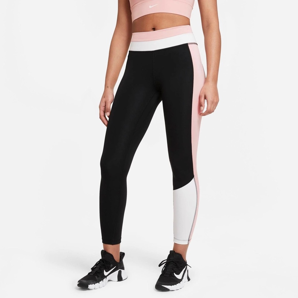 Women's Mid-Rise 7/8 Color-Block Leggings Large (12-14) Black Pink